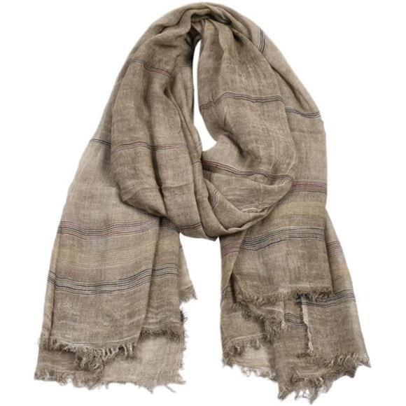 Unisex Soft Scarf Cotton Linen Lightweight Khaki - Picture 1 of 5